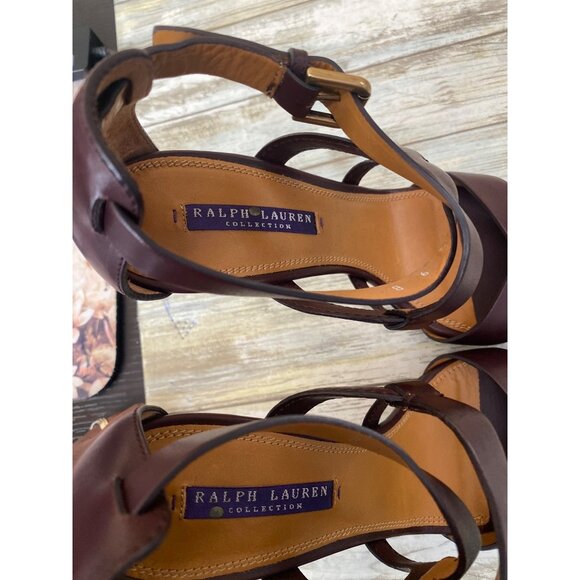 Ralph Lauren Collection Burgundy Leather Crisscross Strap Heels Sandals Sz 39 - Picture 11 of 15